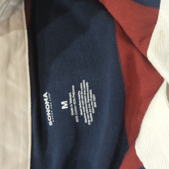 Sonoma Red Blue Striped Long Sleeve Rugby Polo Mens Sz M - Picture 2 of 5